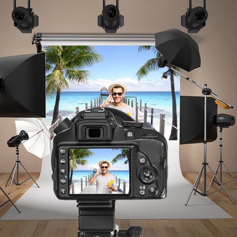 Baocicco 12x10ft Tropical Seaside Backdrop Summer Holiday Coconut Trees Wooden Pier Gazebo Photography Background Wedding Ceremony Honeymoon Birthday Party Summer Party Children Adults Portrait - Image 2